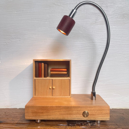 Cat & Cabinet Wood Night Light | Rosewood Walnut Cherry Desk Sculpture | Engravable Rechargeable Decor
