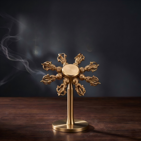 Vajra Dorje Brass Fidget Spinner | 8-Arm Buddhist Scepter EDC Stress Relief | Desk Sculpture Gift