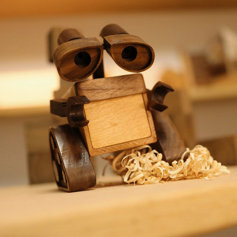 Wooden Robot Couple Sculpture | Walnut & Beech Desk Ornament | Romantic Pair Gift