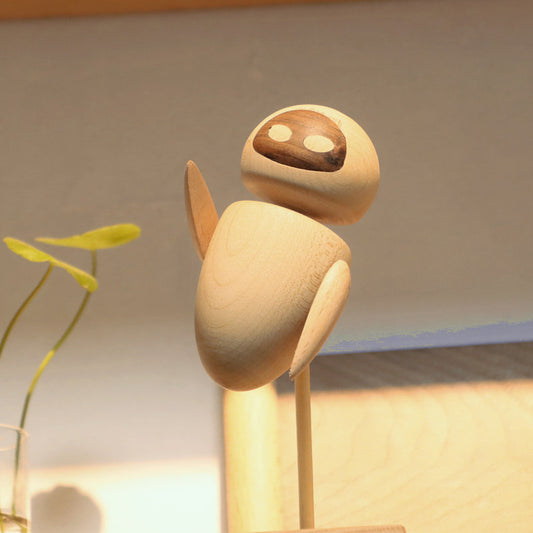 Wooden Robot Couple Sculpture | Walnut & Beech Desk Ornament | Romantic Pair Gift