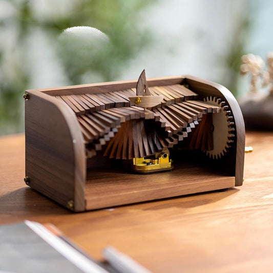 Wave Motion Sailboat Music Box | Hand-Crank Wooden Ornament | Ocean Waves Stress Relief Gift