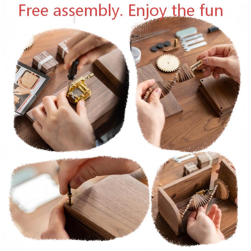 Wave Motion Sailboat Music Box, Hand-Crank Wooden Ornament, Ocean Waves Stress Relief Gift