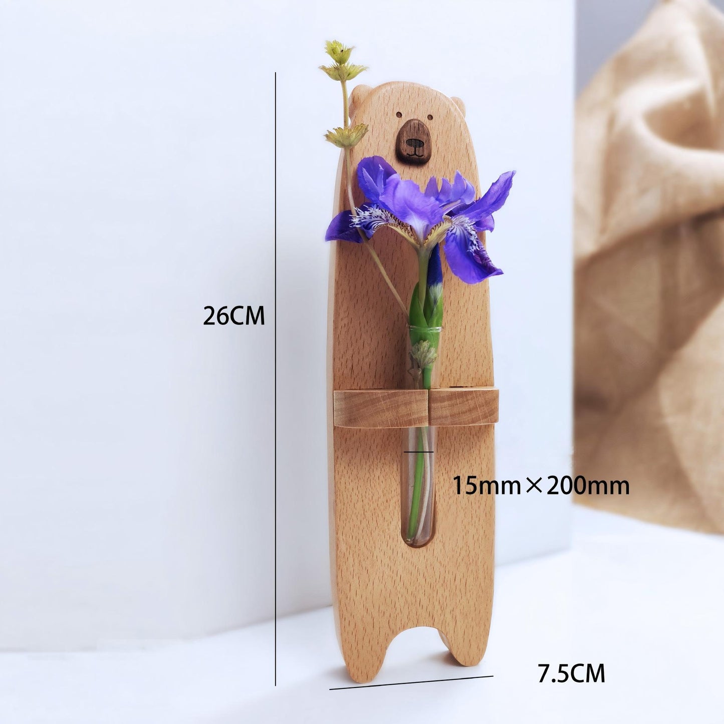 Wooden Bear Flower Vase | Glass Test Tube Planter | Desktop Decoration | Fridge Magnet Gift