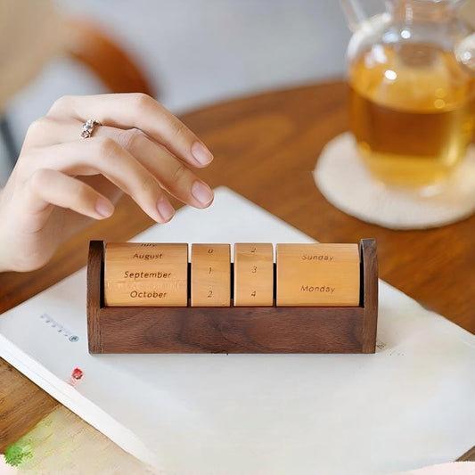 Wooden Perpetual Calendar | Rotating Barrel Design | Custom Engraving Gift