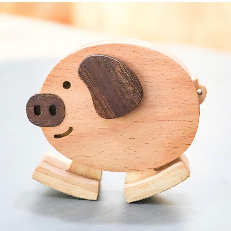 Wooden Pig Ornament | Handcrafted Multi-Wood Desktop Figurine | Cute Animal Gift