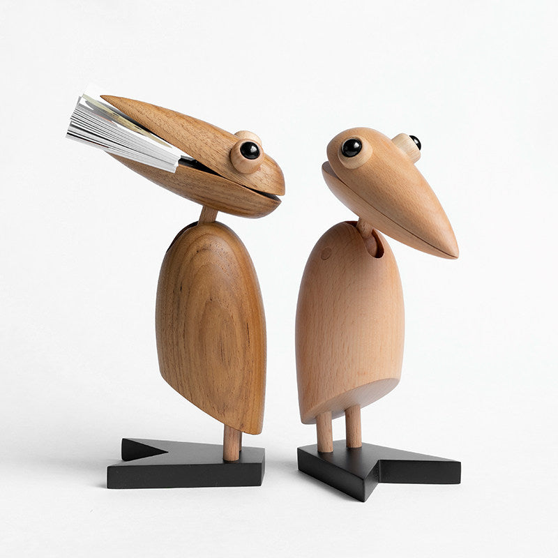 Woodpecker Desk Figurine | Opening Beak Card & Note Holder | Engravable Solid Wood Sculpture