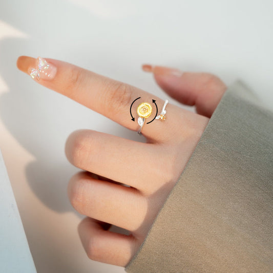 Sunflower Spinner Ring | Fidget Ring for Positivity & Calm | Sterling Silver Adjustable