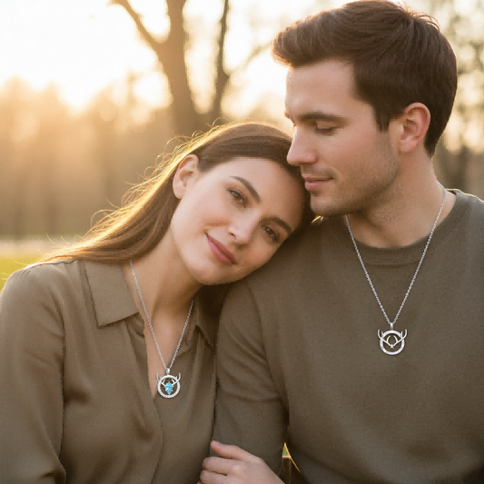 Deer Antler Couple Necklace | Silver Love & Luck Symbol | Matching Set | Romantic Gift