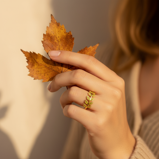 Golden Leaf Ring Lifestyle Shot