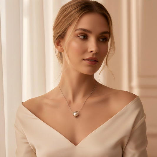 Guardian Heart Pearl Necklace | Silver Venus Shell Design | Clavicle Chain | Gift for Her