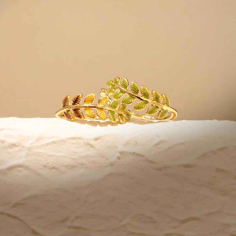 Bague Feuille d'Or Bague Feuille d'Automne Réglable pour Femme en Argent Sterling