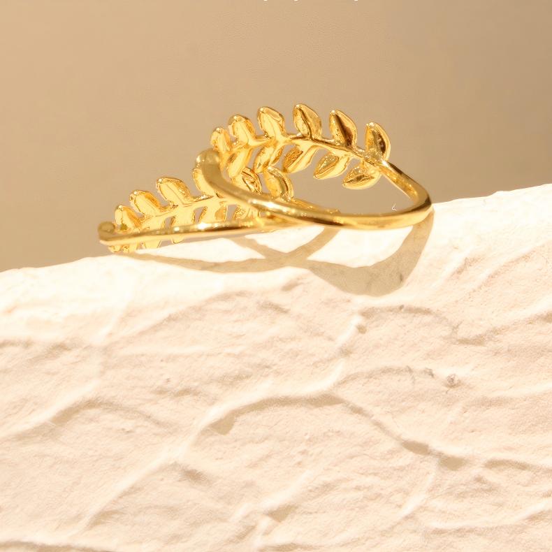 Bague Feuille d'Or Bague Feuille d'Automne Réglable pour Femme en Argent Sterling