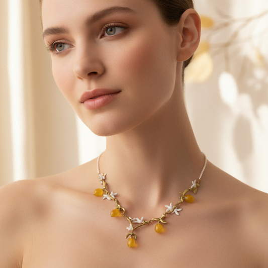 Lemon Flower Pearl Necklace | Gold Plated Plant Series | Nature-Inspired Elegant Jewelry