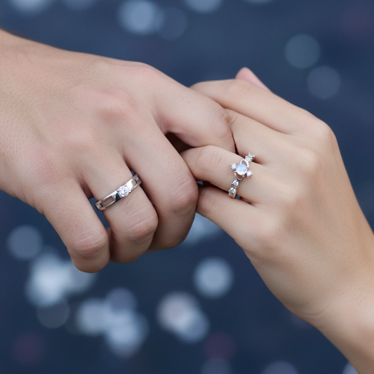 Moonlight Crown Couple Ring | 925 Silver Adjustable | Romantic Niche Design | Valentine Gift
