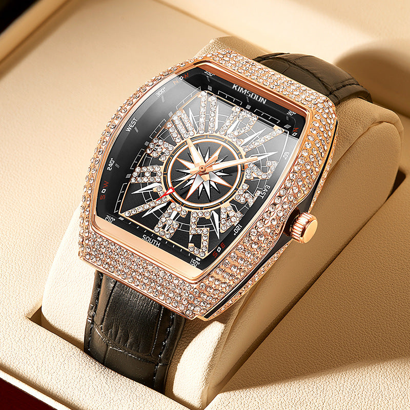 Square full of stars glow-in-the dark wine cask fashion men full of diamond British watch diamond business