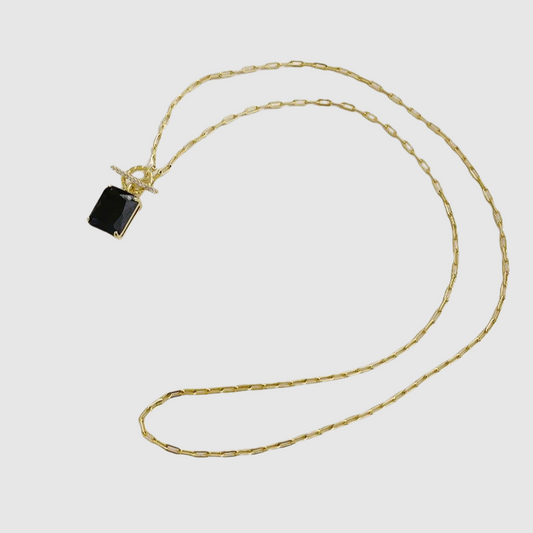 Black Zircon Necklace | Geometric Square Pendant | Silver Clavicle Chain | Girlfriend Gift