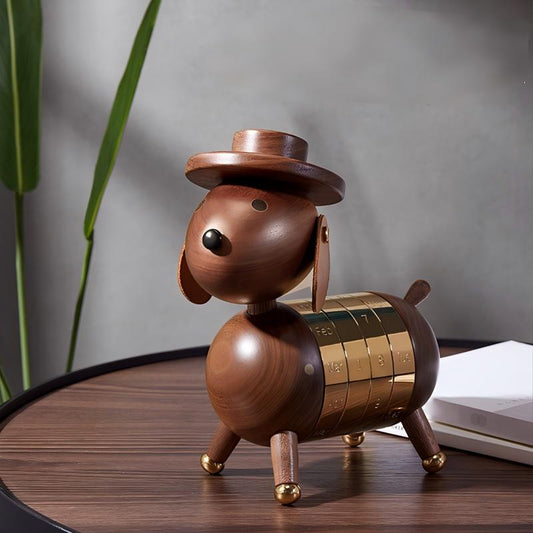 Black walnut dog calendar ornament, premium perpetual calendar gift