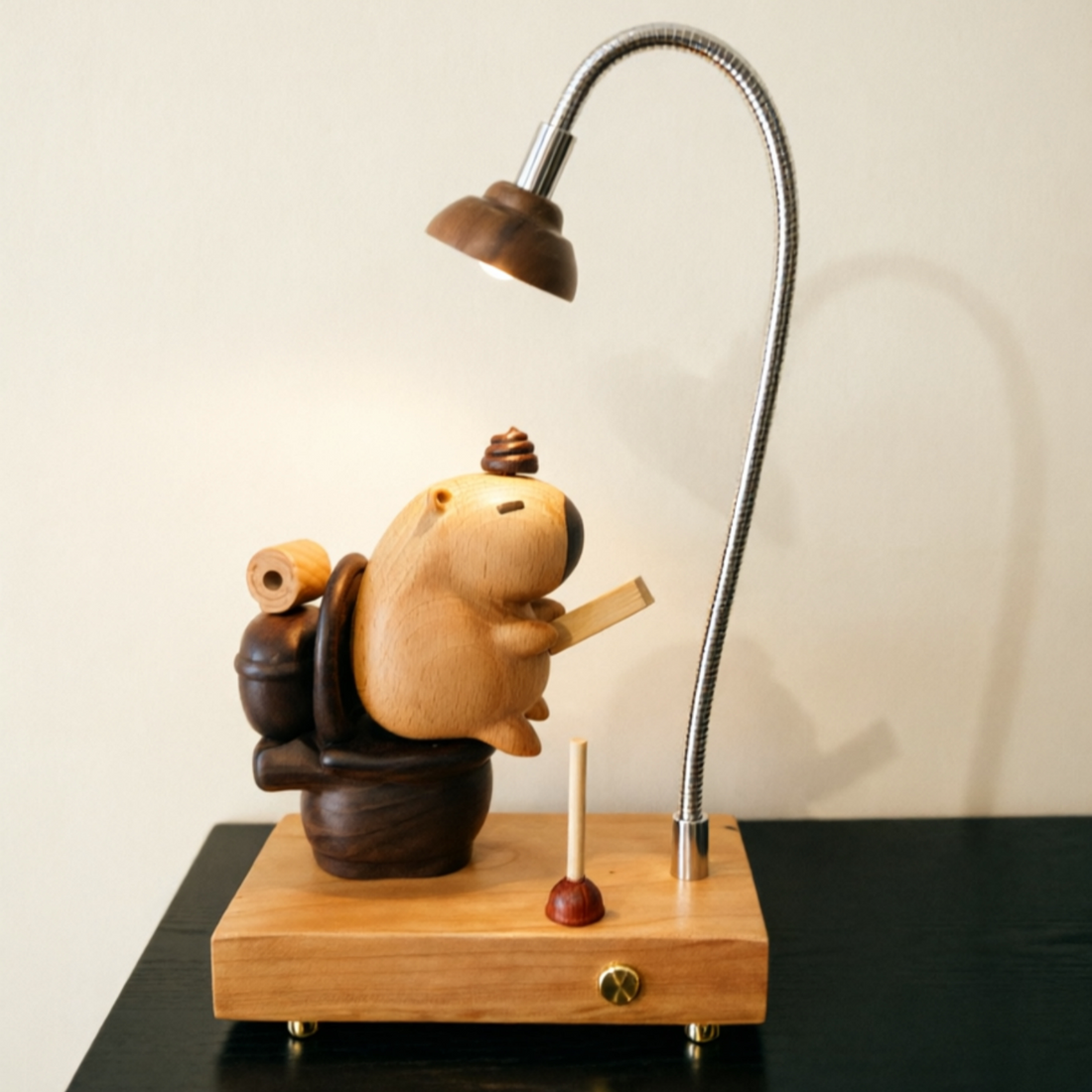 Capybara on throne wooden night light desk lamp in cherry and walnut