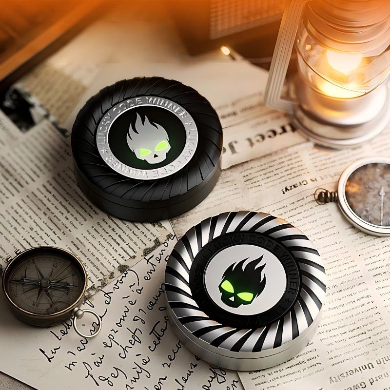 Devil Skull 3-in-1 metal desk toy spinner on a wooden desk