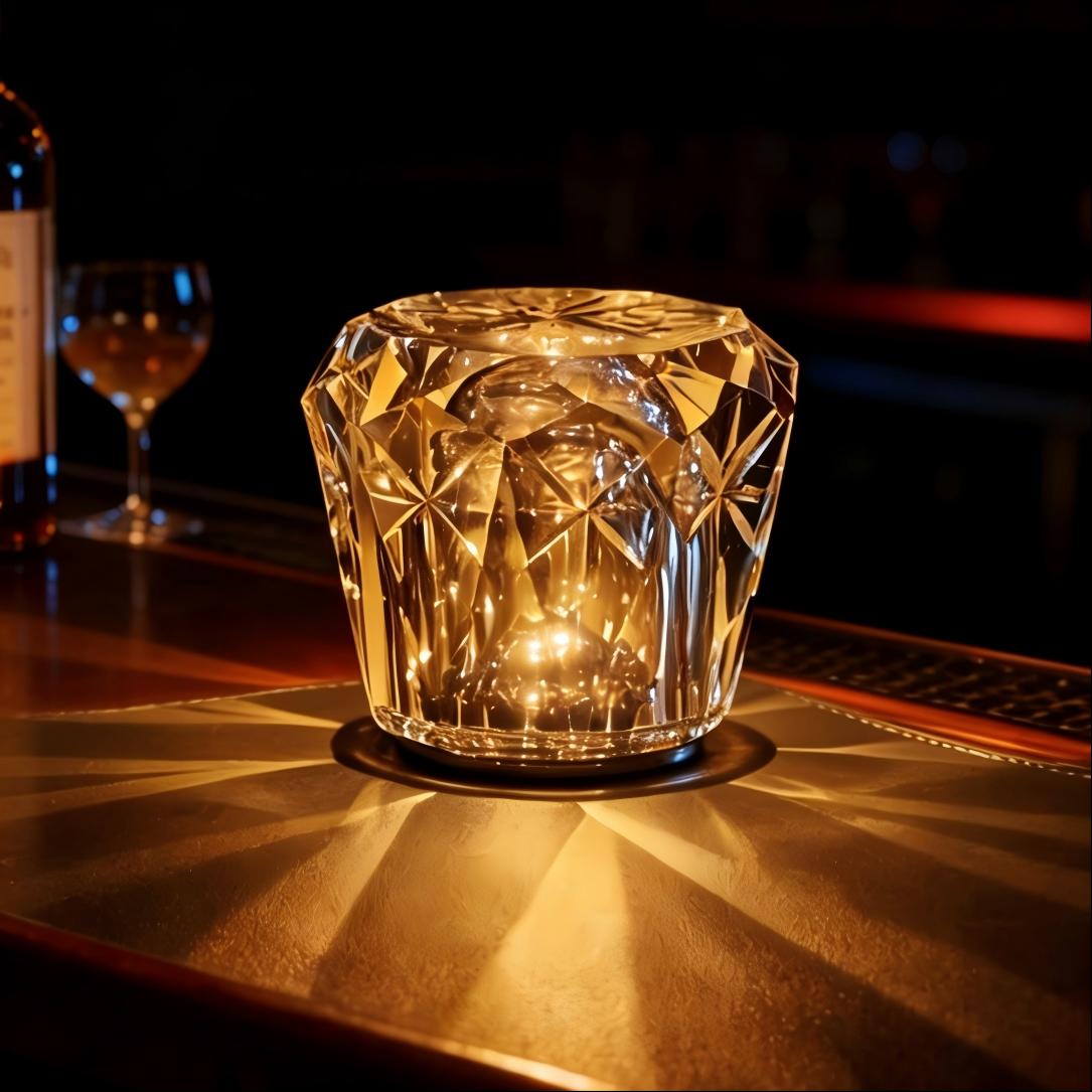 Faceted crystal prism table lamp with 1900K candlelight glow and touch dimming
