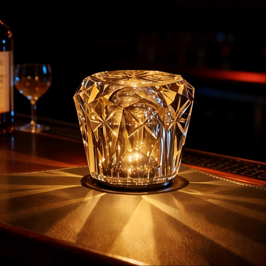 Faceted crystal prism table lamp with 1900K candlelight glow and touch dimming