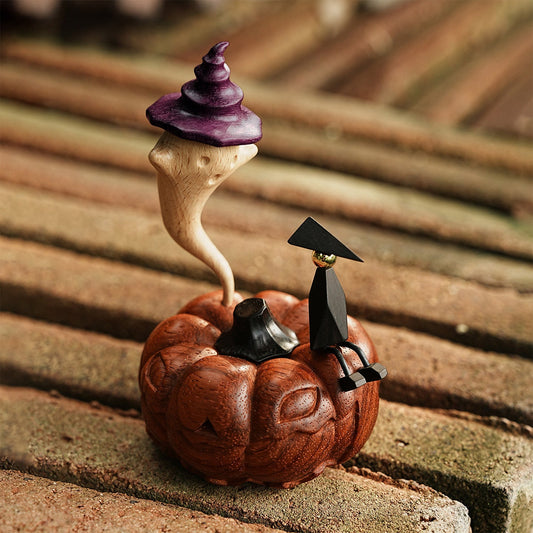 Halloween pumpkin ghost wood ornament, handcrafted multi-wood desk decor