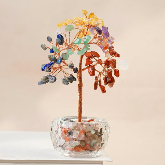Natural crystal money tree gemstone fortune ornament, lucky desk gift