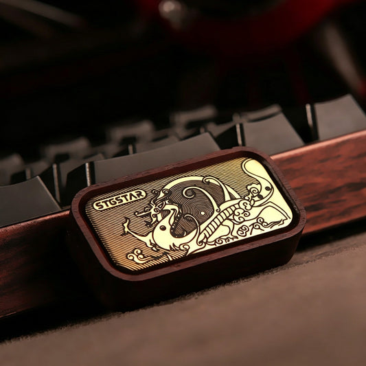 Solid wood EDC magnetic push card in black ebony and rosewood with brass inlay
