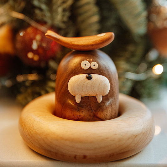 Walrus Nana wooden desk sculpture in five-wood handcrafted finish
