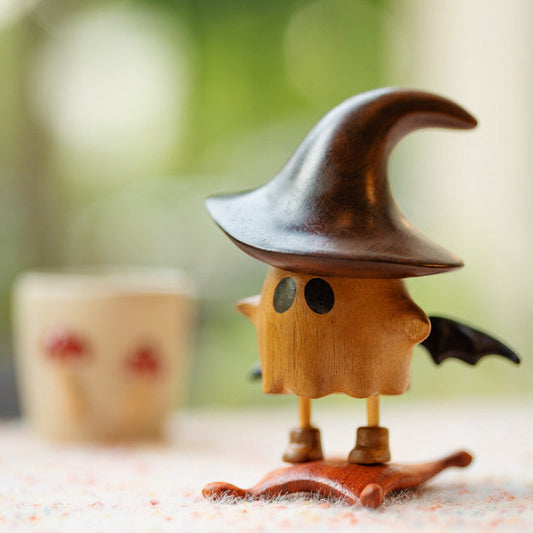 Wooden character figurine set with witch and friendly monster for office gifts