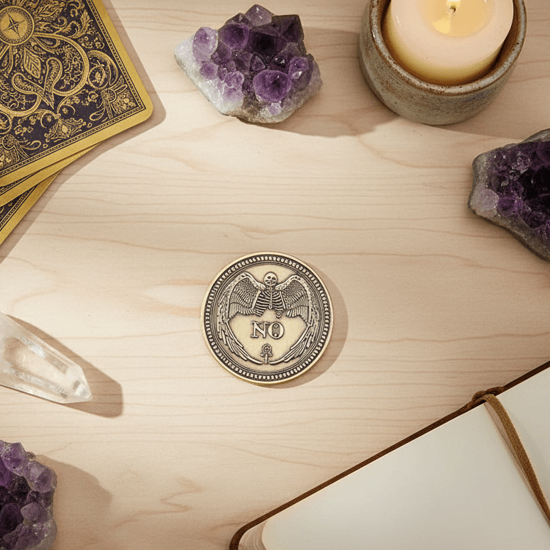 Angel and skull oracle coin, yes or no decision maker flip coin
