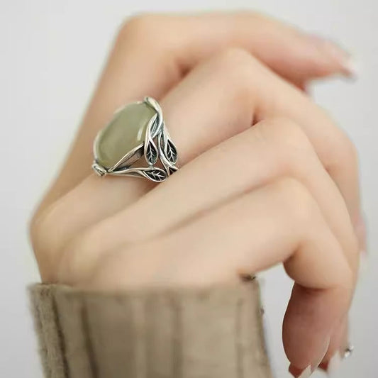 The Bud of Hope Ring | Leaf & Gemstone Ring for New Beginnings | Sterling Silver
