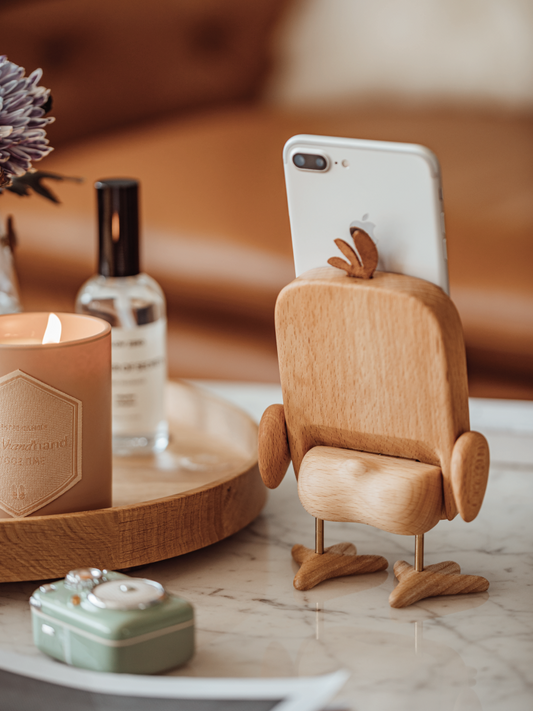 Wooden Duck Phone Stand | Cute Desk Organizer & Holder | Natural Wood Desktop Accessory
