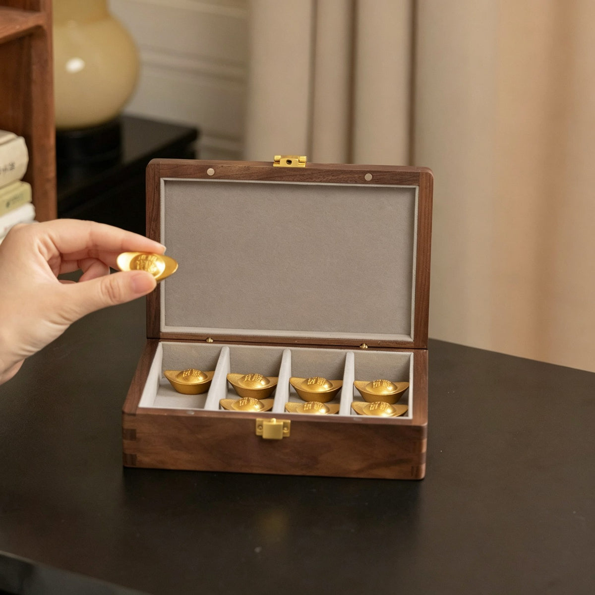 Inlaid Walnut Jewelry & Keepsake Box | Velvet Lining, Brass Clasp