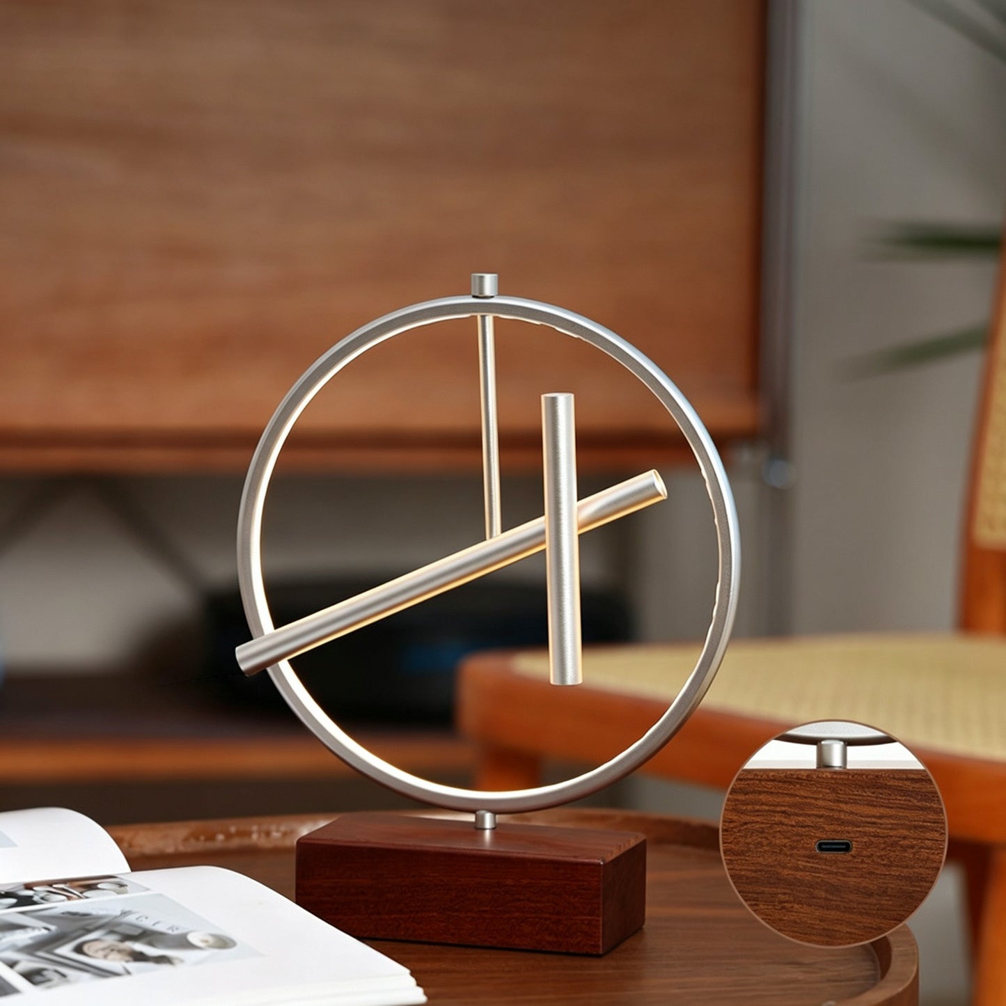 Perpetual Motion Kinetic Sculpture | Ambient Ring Light | Sabili Wood + Aerospace Aluminum | Engravable