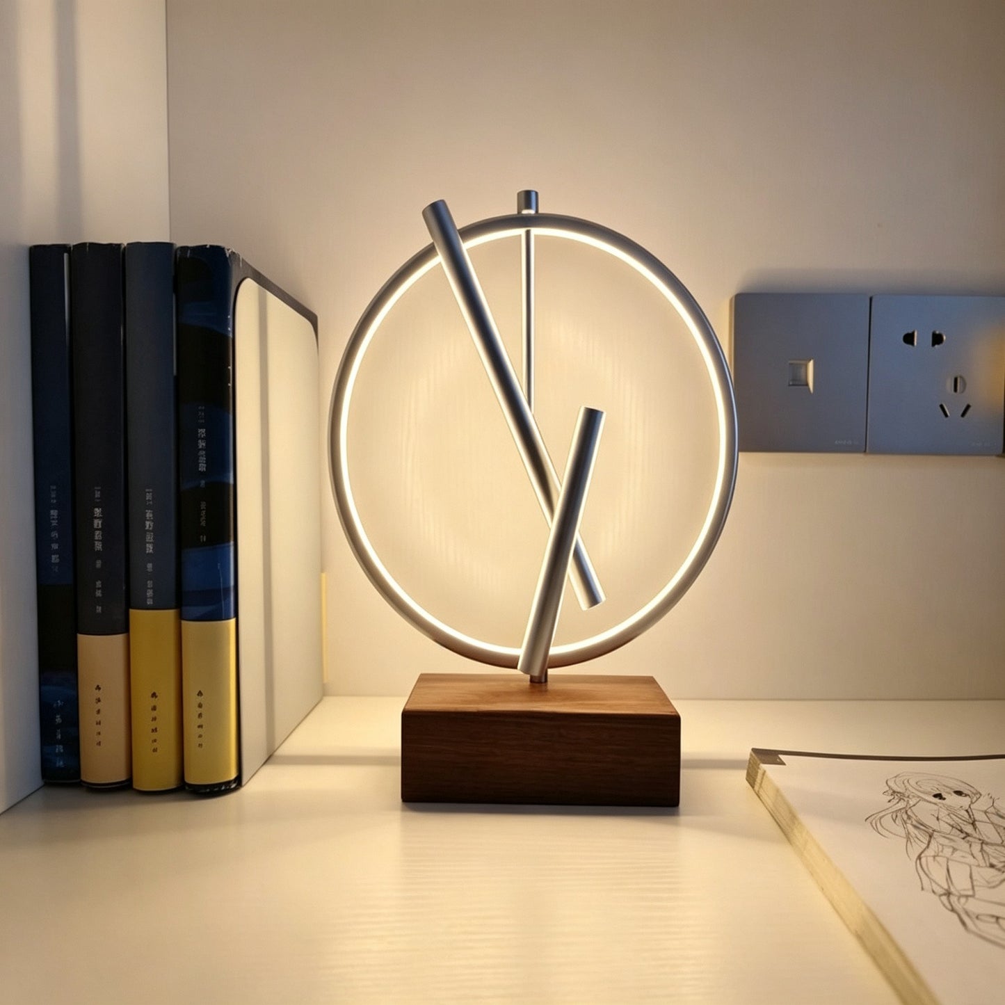Perpetual Motion Kinetic Sculpture | Ambient Ring Light | Sabili Wood + Aerospace Aluminum | Engravable