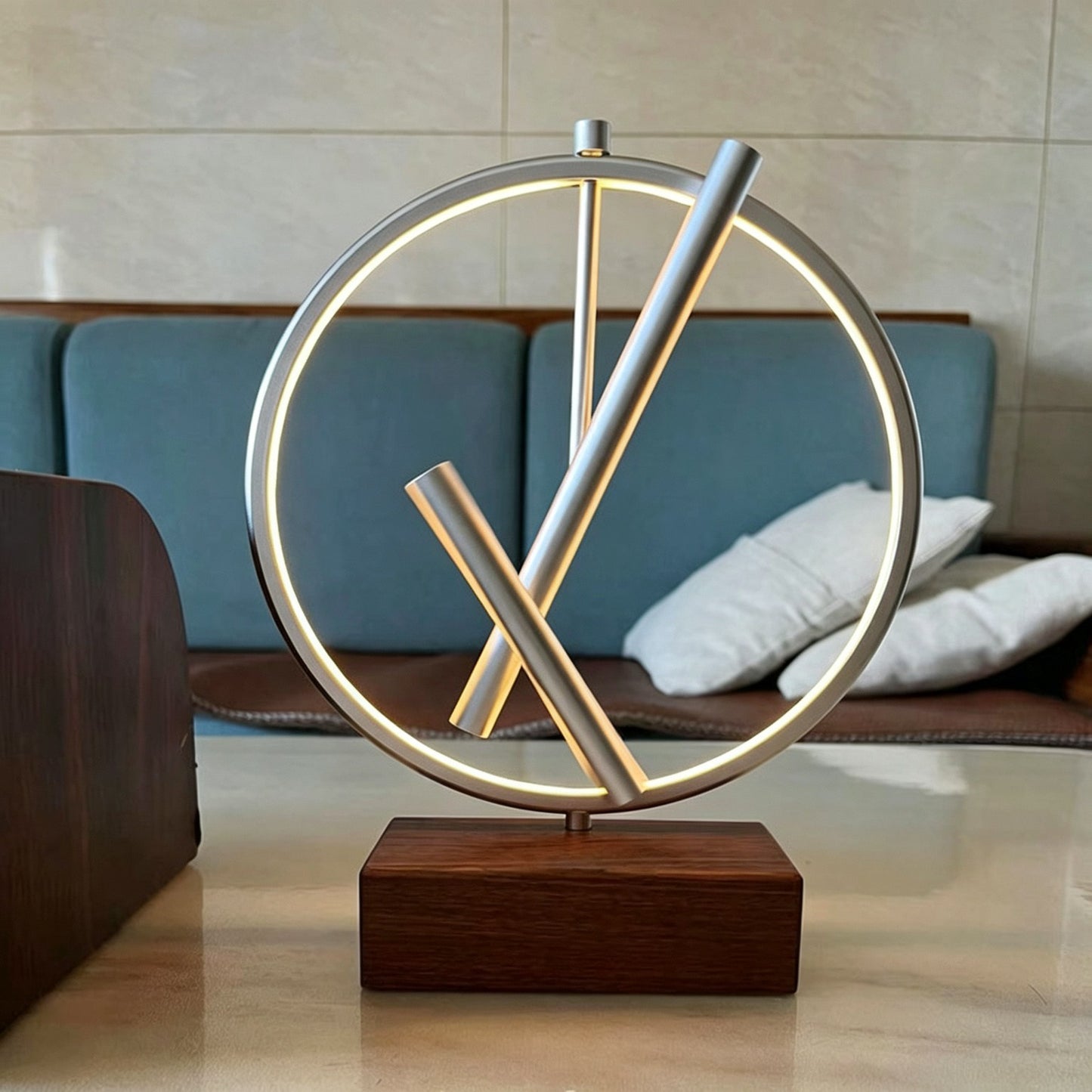 Perpetual Motion Kinetic Sculpture | Ambient Ring Light | Sabili Wood + Aerospace Aluminum | Engravable