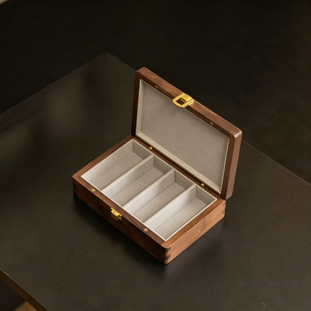 Inlaid Walnut Jewelry & Keepsake Box | Velvet Lining, Brass Clasp