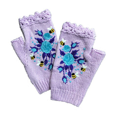 Trendy Botanical Floral Embroidered Half Finger Gloves
