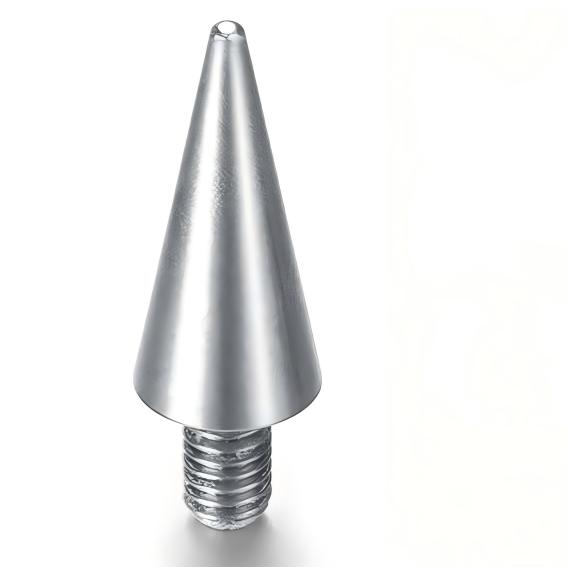 A metallic silver cone-shaped hardware piece with a threaded screw base, shown on a plain white background.