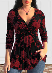 Large size women's V-neck Polyester Fibre shirt long sleeve printed shirt