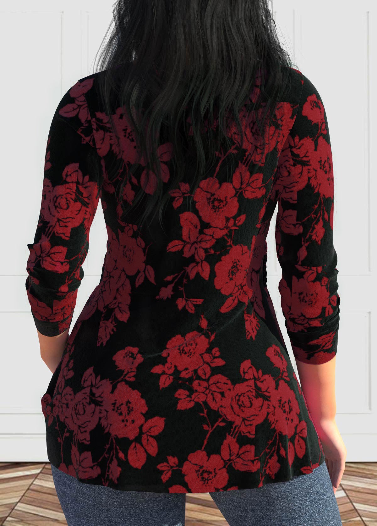 Large size women's V-neck Polyester Fibre shirt long sleeve printed shirt