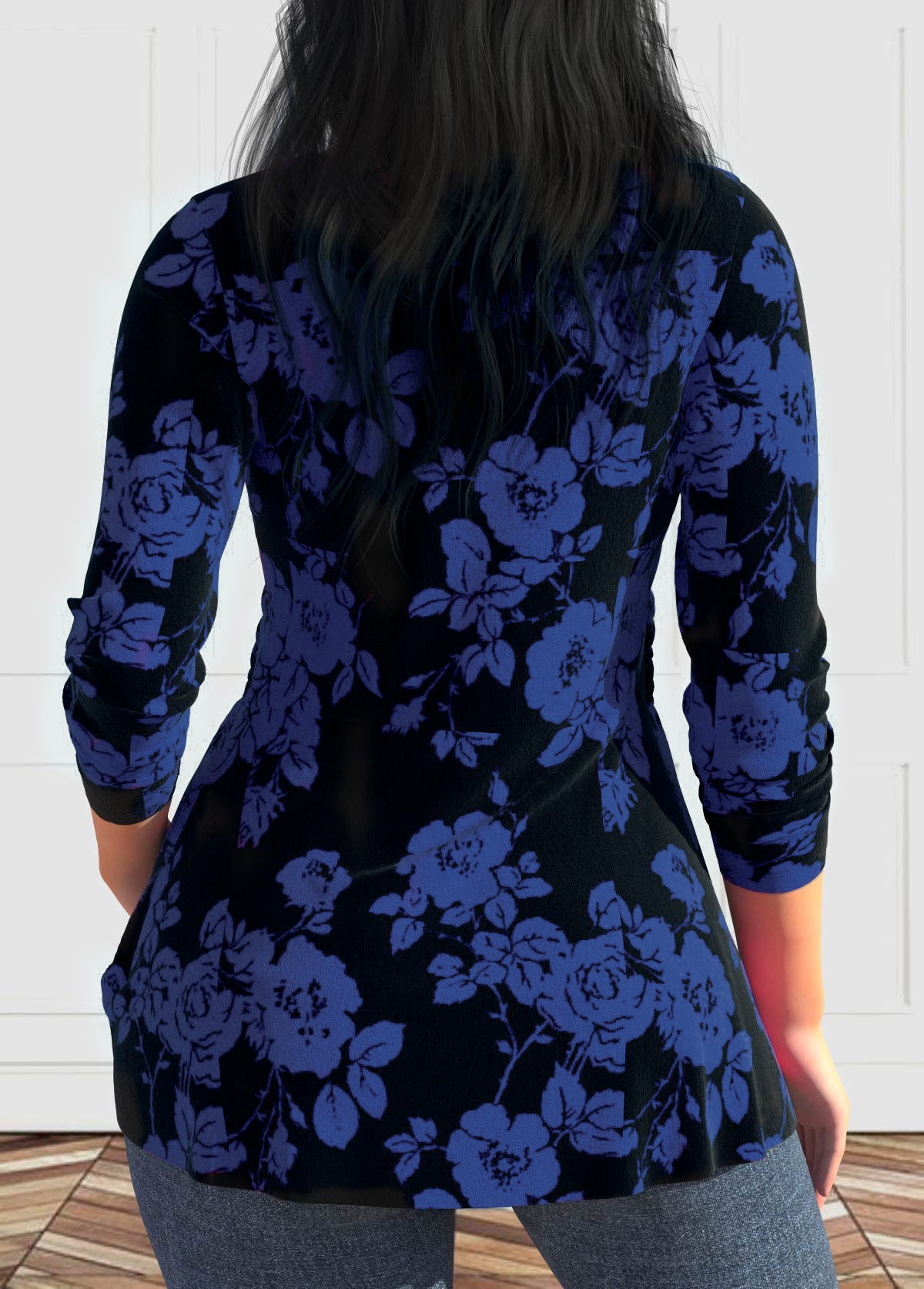 Large size women's V-neck Polyester Fibre shirt long sleeve printed shirt