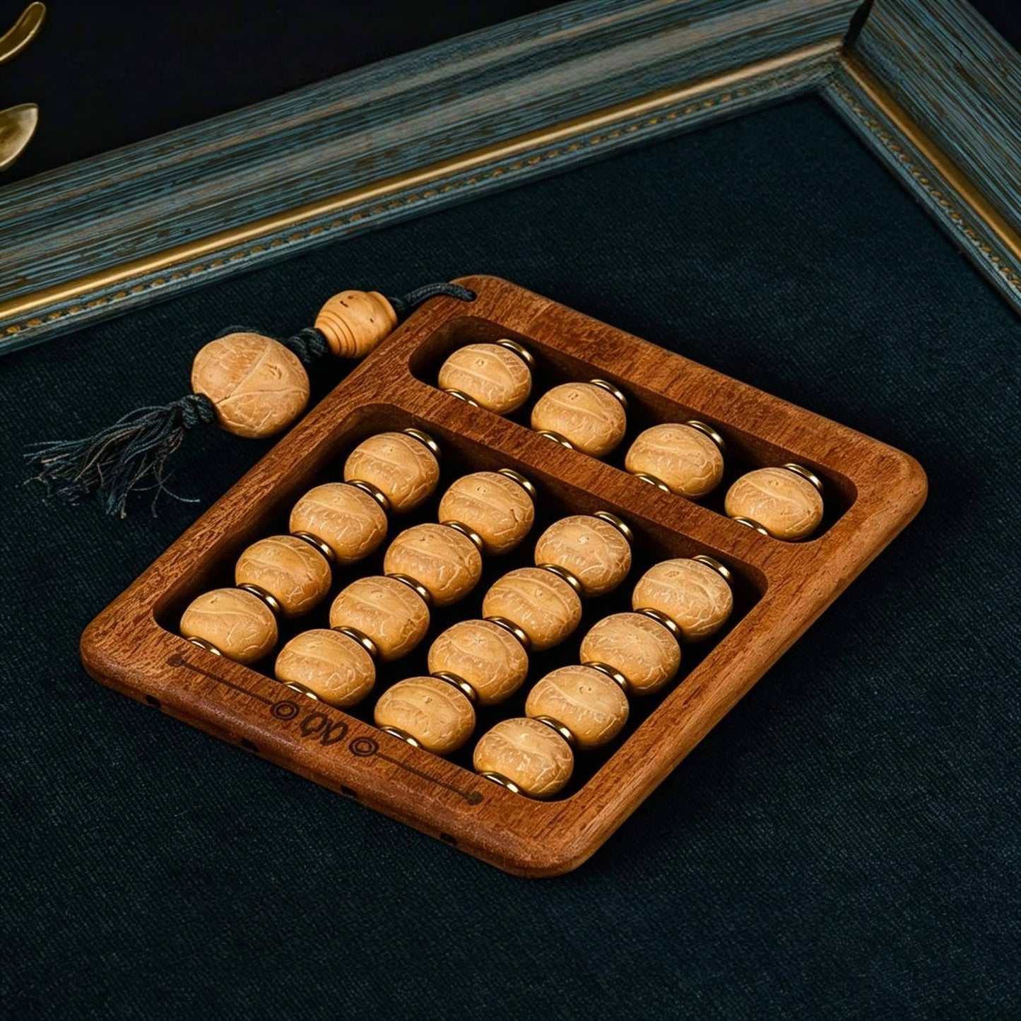 Abacus Palm Worry Stone | Bodhi Seed Beads | Brass Axle | Solid Wood Frame | Engravable EDC