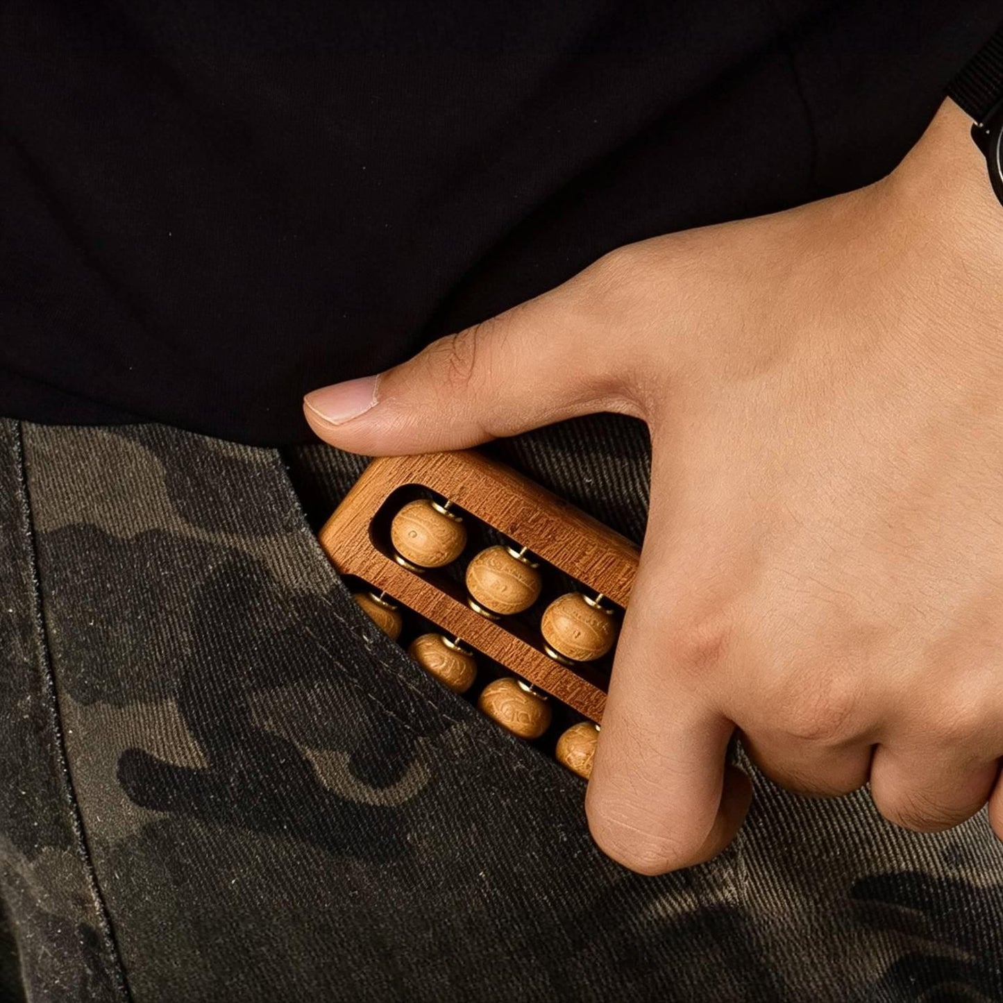 Abacus Palm Worry Stone | Bodhi Seed Beads | Brass Axle | Solid Wood Frame | Engravable EDC