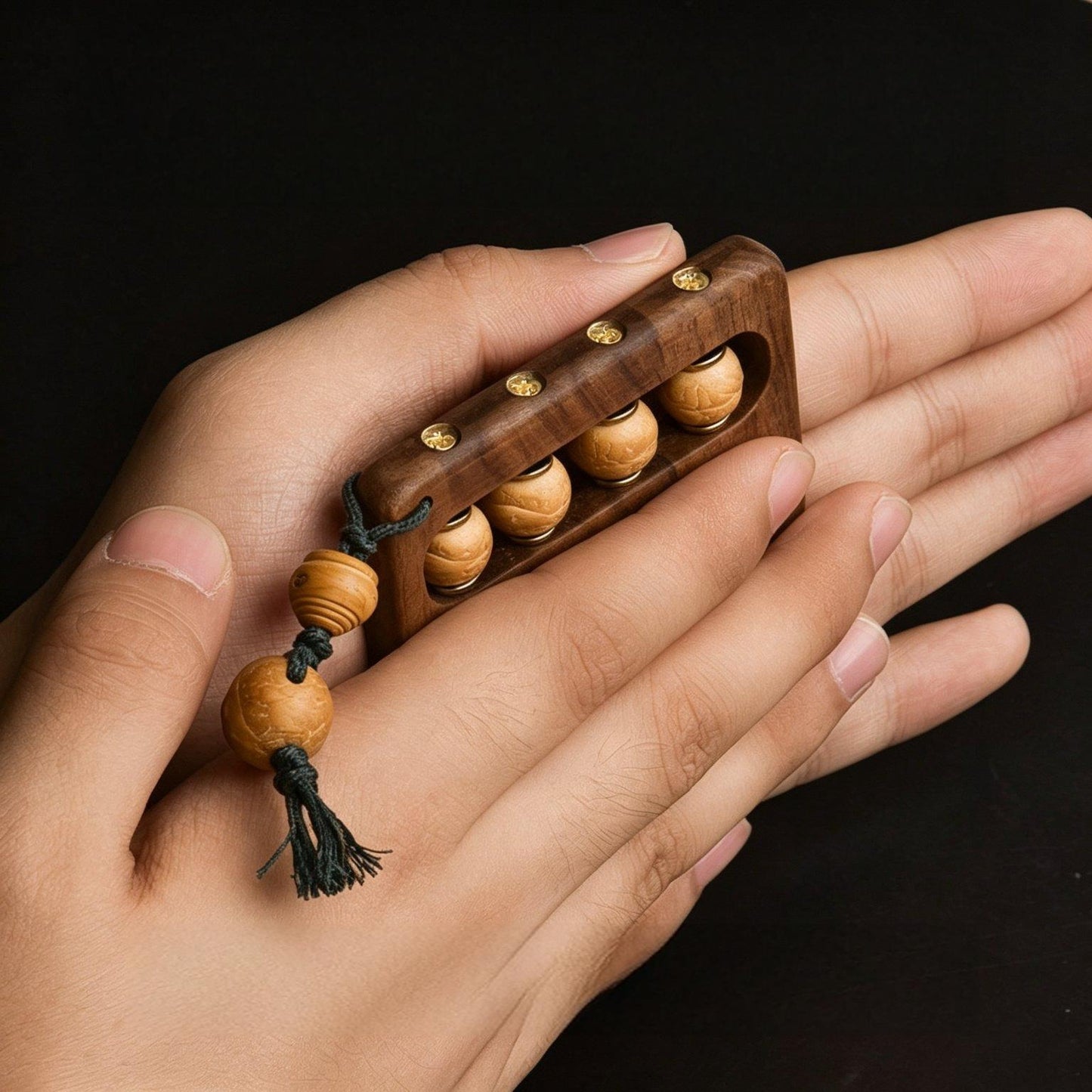 Abacus Palm Worry Stone | Bodhi Seed Beads | Brass Axle | Solid Wood Frame | Engravable EDC