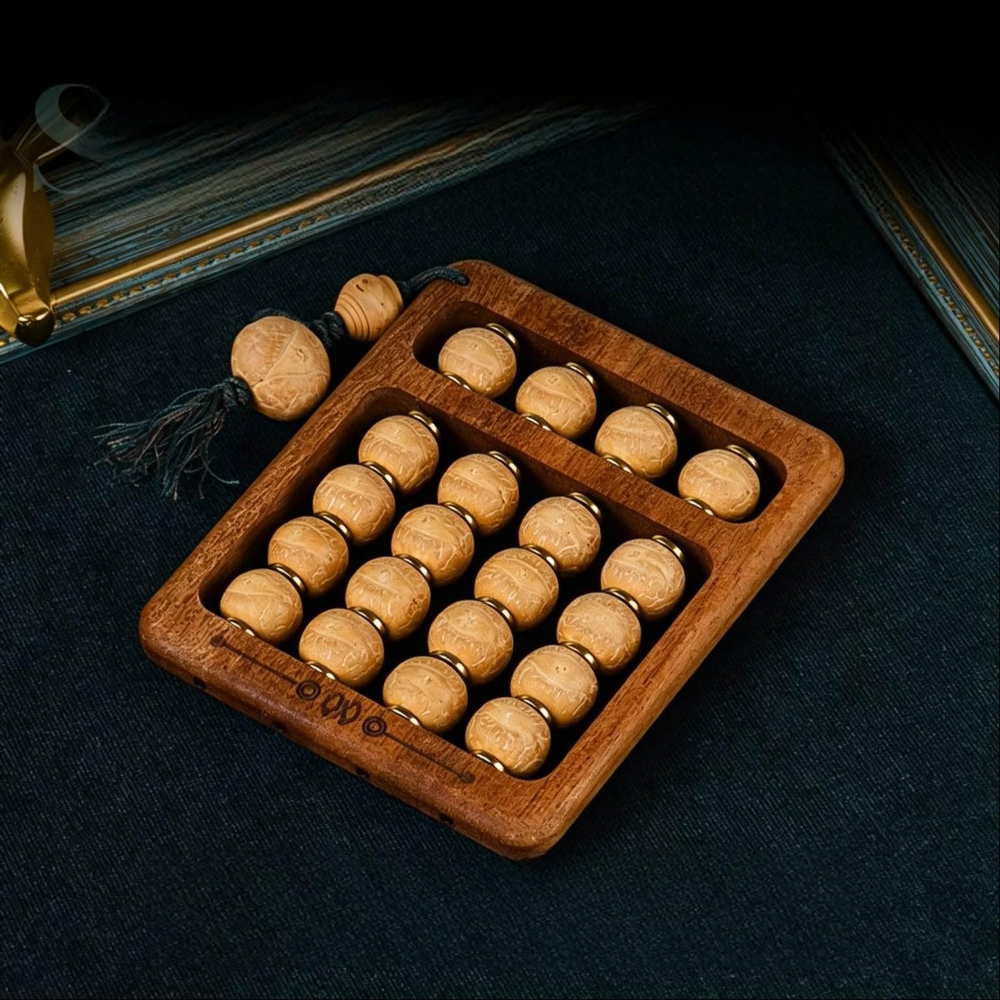 Abacus Palm Worry Stone | Bodhi Seed Beads | Brass Axle | Solid Wood Frame | Engravable EDC