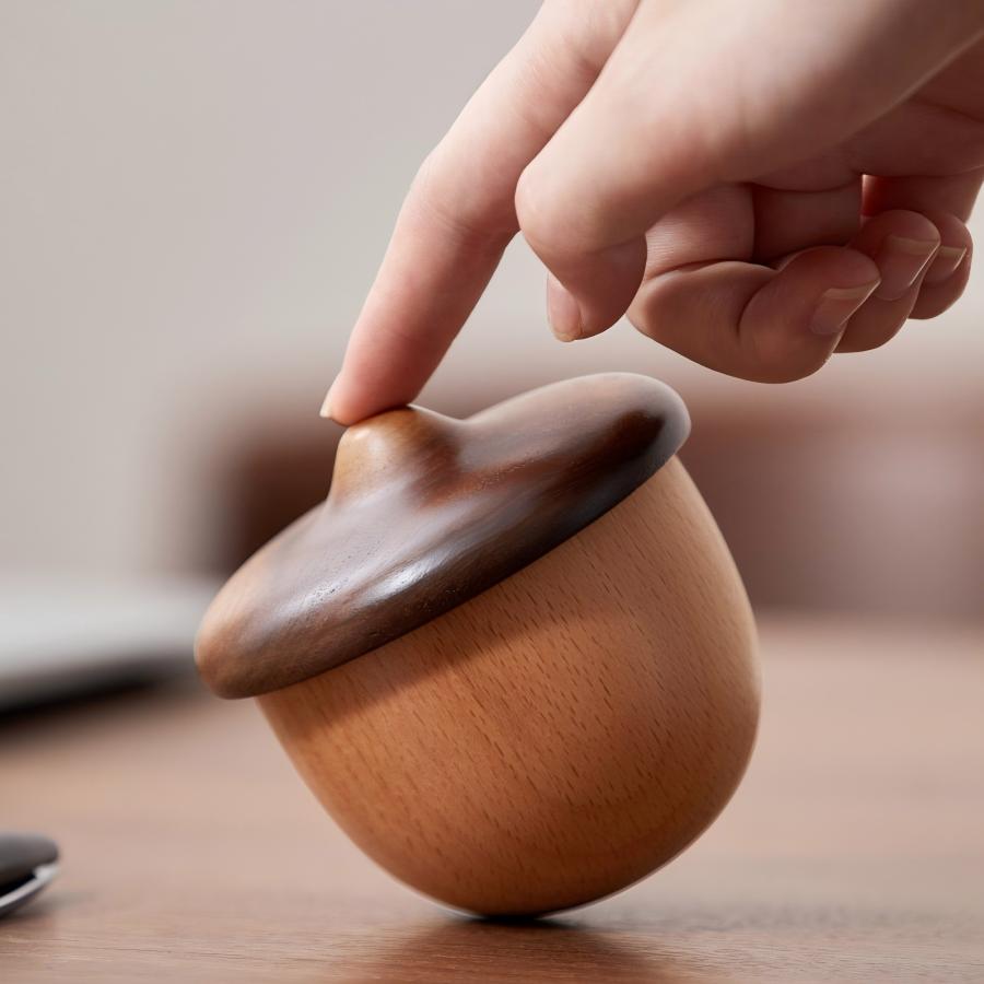 Acorn Solid Wood Music Box | Black Walnut & Beech | Wind-Up Mechanical | Engravable Gift for Her