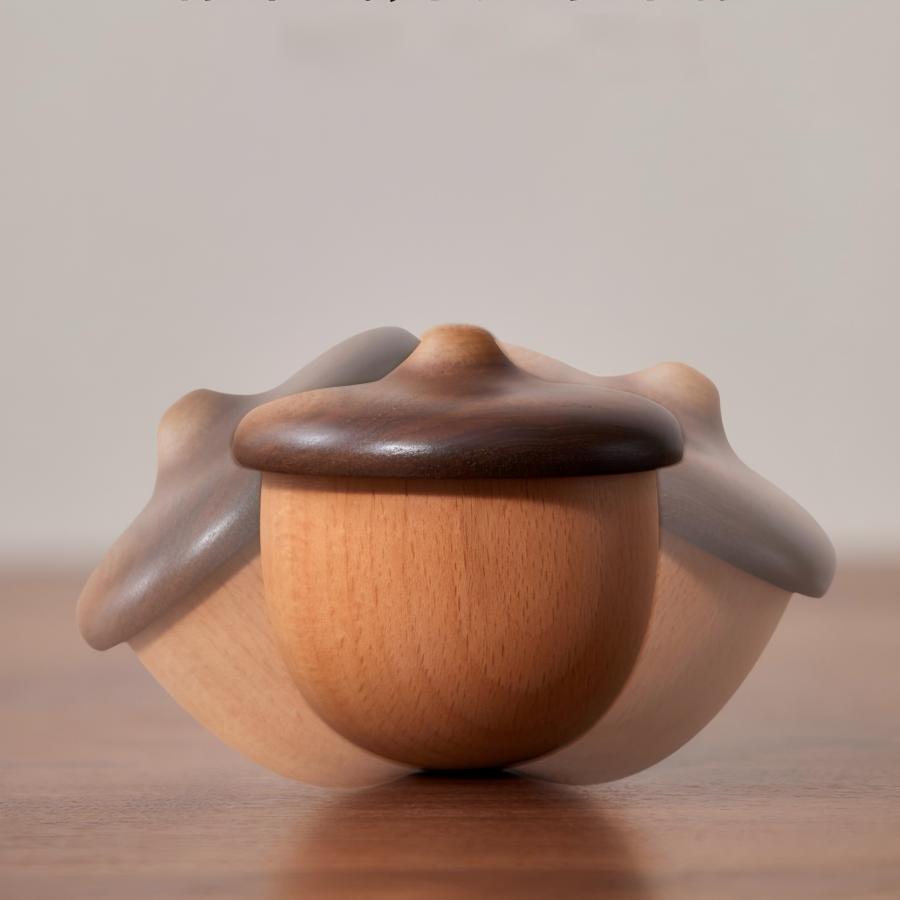 Acorn Solid Wood Music Box | Black Walnut & Beech | Wind-Up Mechanical | Engravable Gift for Her