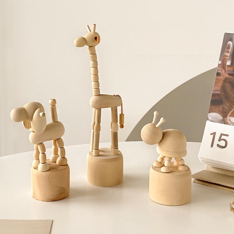 Adjustable Wood Animal Desktop Ornament - Handcrafted Poseable Figurines